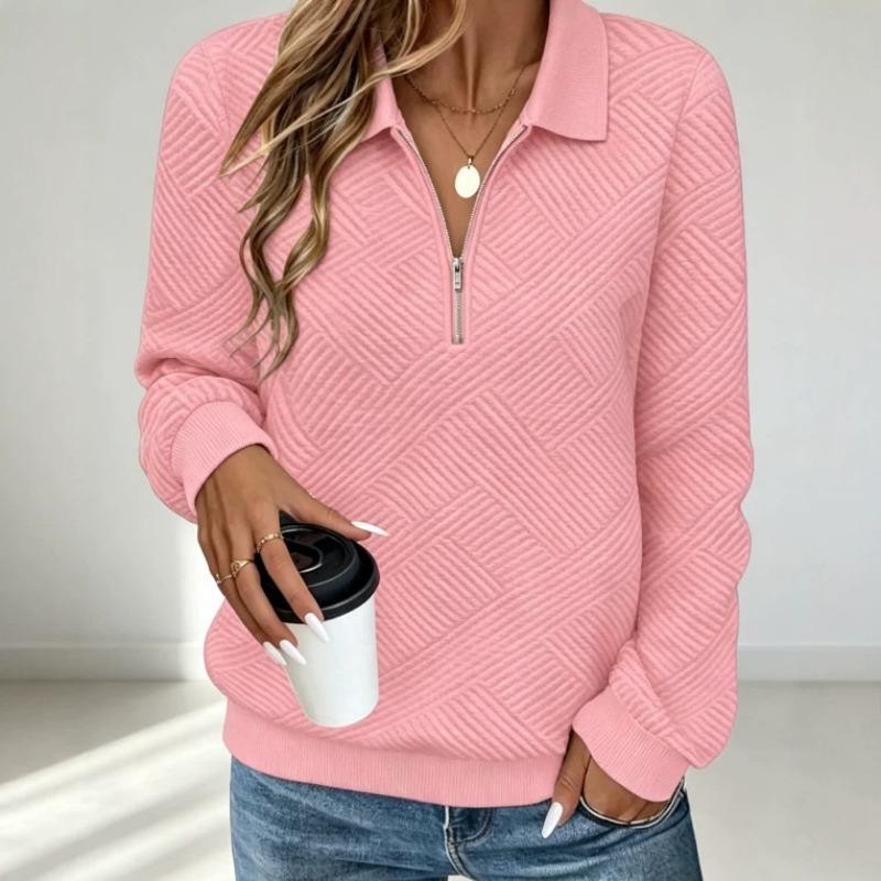 Casual Women S Loose Fit Long Sleeve Half Zip Polo Neck Solid Color Sweatshirt