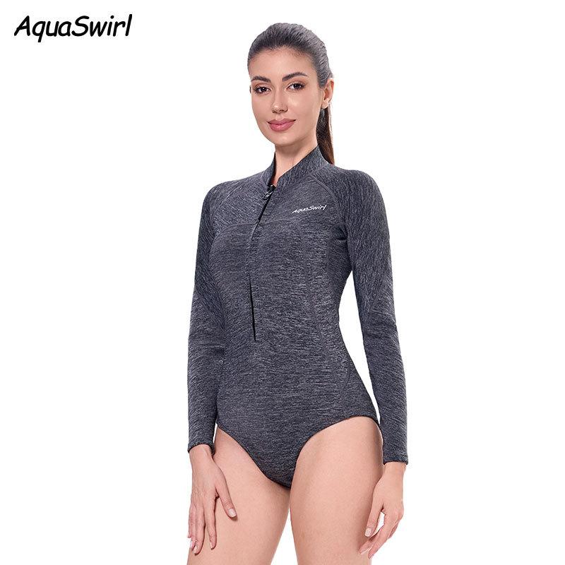 

2MM One-piece Diving Wet Suit Long-sleeved Warm Female Sunscreen Surfing Jellyfish Gray XL