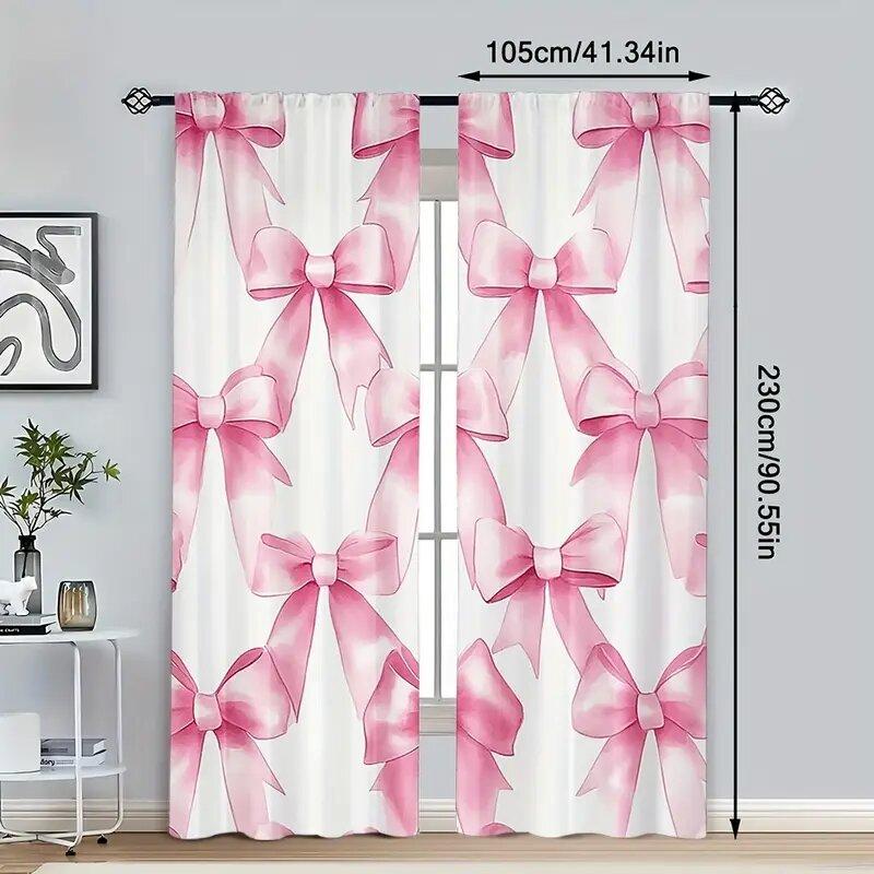 2 Pcs Pink Bow Print Curtains,suitable for Bedroom,living Room Kitchen Decoration,home Decoration,window Decoration