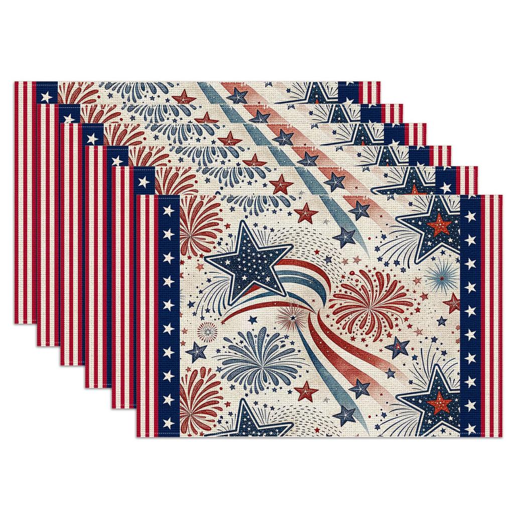 Spring Vintage Bird Placemats Set of 6, Chinoiserie Flower Linen Place Mat Washable Stain Resistant Table Mats for Farmhouse Kitchen 12x18 Inch