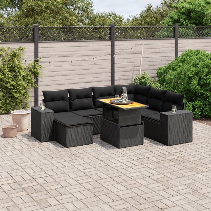 VidaXL Garden Lounge Set with Cushions 8 Pcs, Patio Sofas, Patio Furniture Set, Outdoor Furniture, Black 3272749