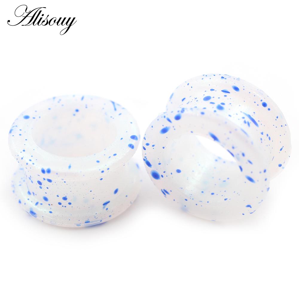 

Alisouy 2pcs 3mm-50mm Spot Line Silicone Flexible Flared Flesh Earring Tunnel Expandar Stretcher Gauge Сережки для пірсингу Ювелірні вироби 6mm синій/білий