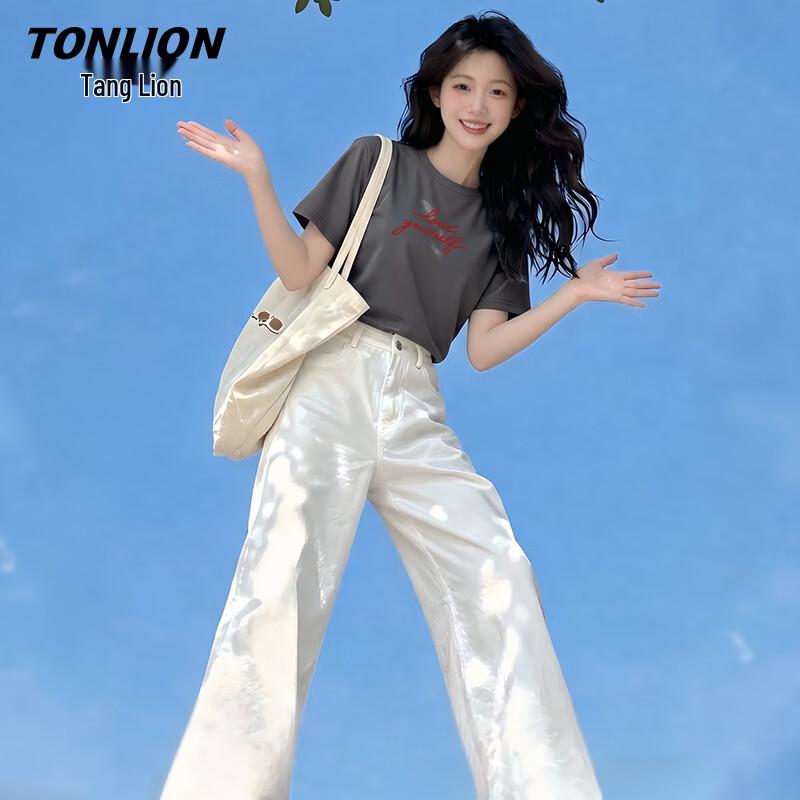 TonLion Women s Round Neck Short Sleeve T-Shirt 2XL