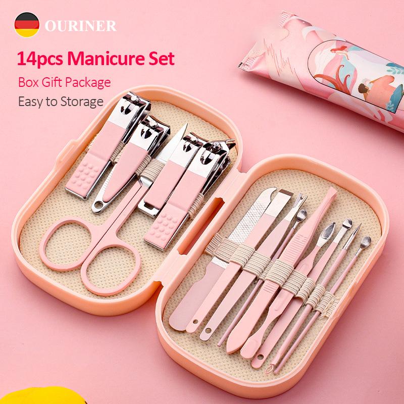Xiaomi 14 Piece Deluxe Manicure & Pedicure Set Pink And Blue Stainless Steel Nail Scissors, Clippers, Ear Digging Spoon for Men & Women