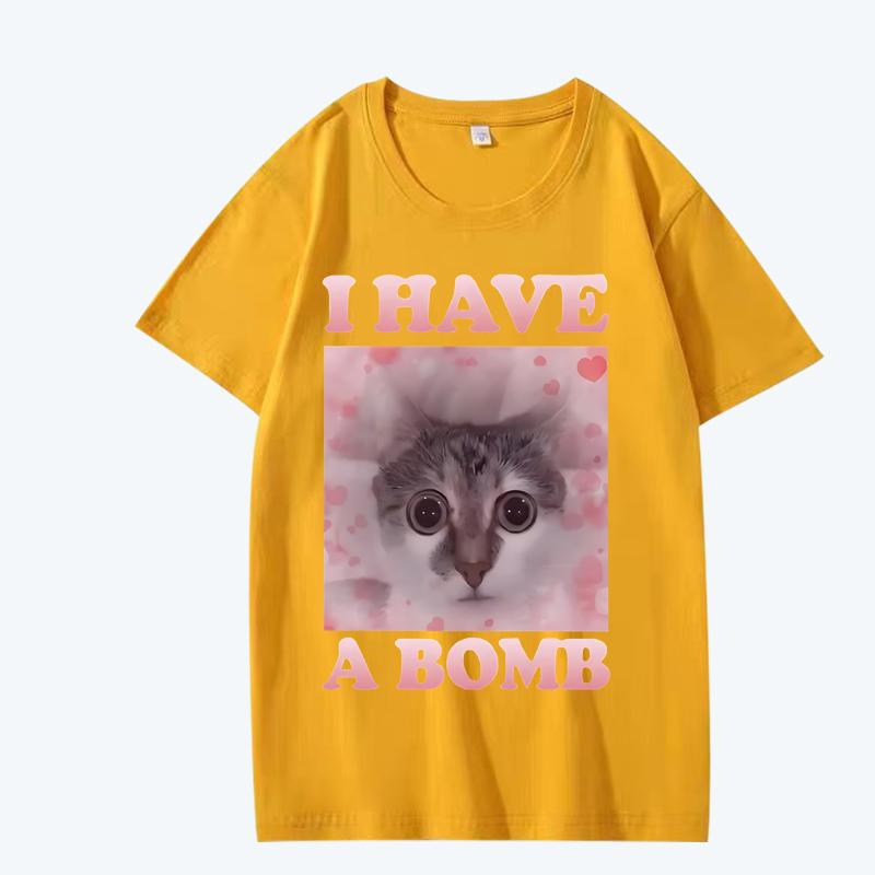 Have A Bomb Funny Cat Dank Meme T Shirt men women Oversized 100% Cotton Hot sale short sleeve Summer print Unisex plus size tops
