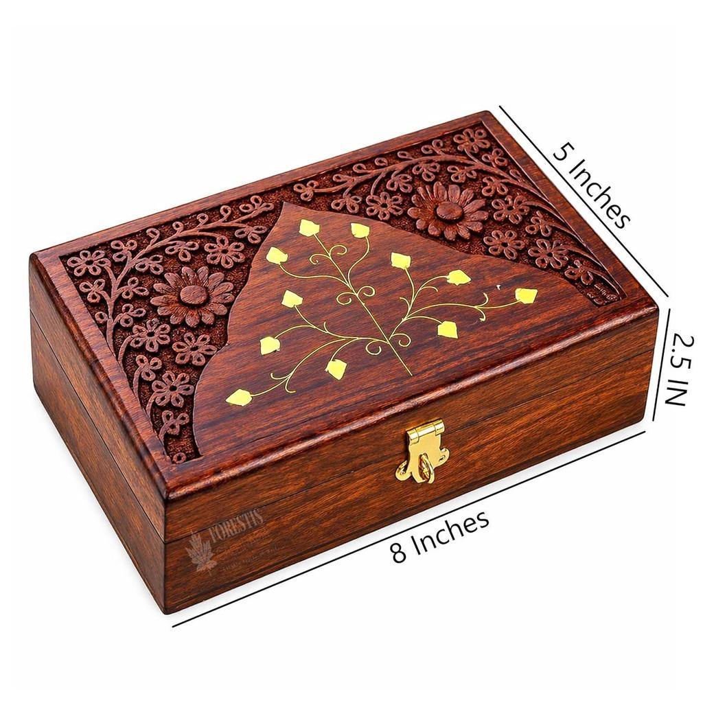 Wooden Box | Jewellery Box| Decorative Case| Kit| Vanity| Organiser For Women, Necklaces, cash, gold (8X5 Inches, Crown Natural)