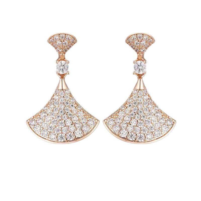 Fan-shaped Zircon Skirt Earrings Exquisite Super Flash Temperament Versatile Stud Ear Wedding Party Jewelry