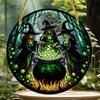 Witch Theme Sun Catcher, Halloween Lights & Witch'S Pot, Window Hanging Decor with Stained Glass Appearance for Multi-Scene Decor Perfect Festiva