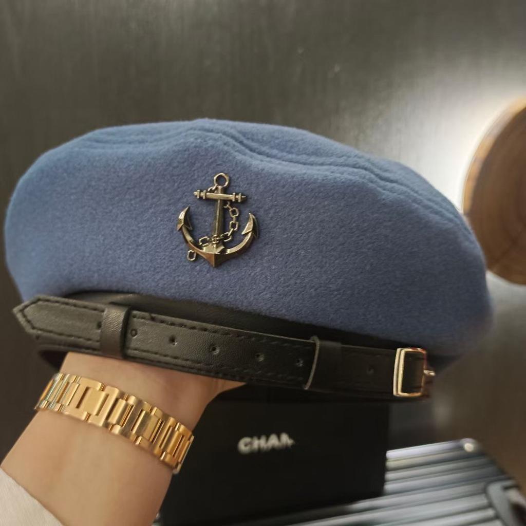 Vintage Anchor Belt Navy Hat Woolen Newsboy Hat British Style Personalized Cap