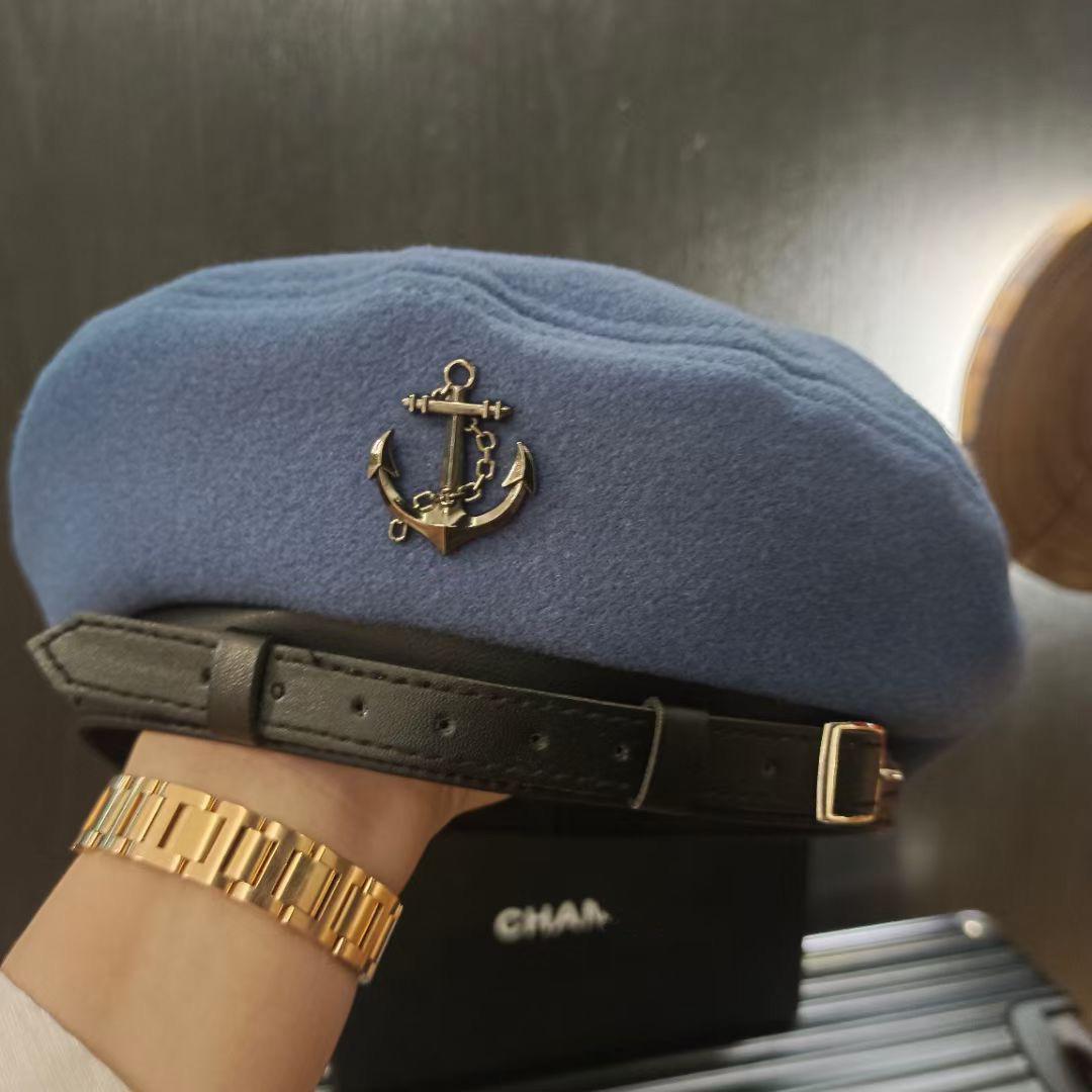 

European Station British Wind Anchor Belt Beret Starry Sky Painter Hat Sweet Cool Personality Navy Hat Adjustable
