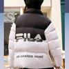 FILA Fleece Casual Simple Stand Collar Color Block Logo Long Sleeve Down Jacket Unisex Outerwear White F11U249903F-WT