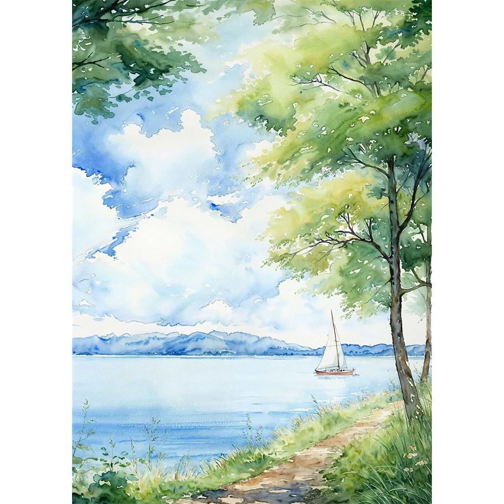 Chinese Four Seasons Landscape Diamond Art Painting Decoration Sailboat Diy Full Rhinestone Mosaic Cross Stitch Kit Gift