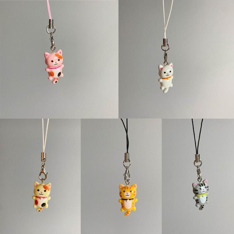 Cute Cat Pendant Phone Chain Strap Lanyard Kitten Keychain Backpack Ornaments