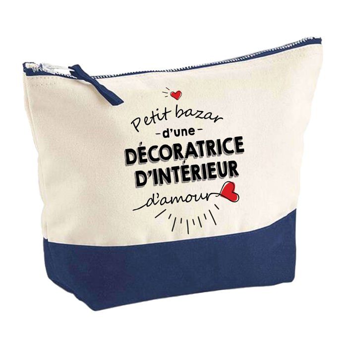Pochette fond bleu Bazar d'une Dresseuse d'Amour - Cadeau Original - Anniversaire Trousse Maquillage Grand Format