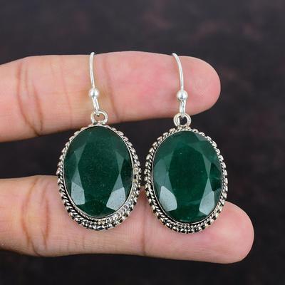 Facettierte Sambian Smaragd Ohrringe 925 Sterling Silber Ohrringe Vintage Design Ohrringe Handarbeit Schmuck Edelstein Tropfen Ohrringe Geschenke für Mutter