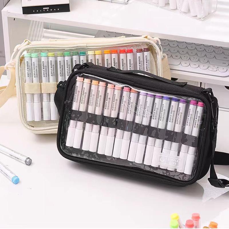 Large-Capacity Marker Storage Bag 64 Pieces Layered Handheld Diagonal Shoulder Transparent Bag Watercolor Pen Finishing Box