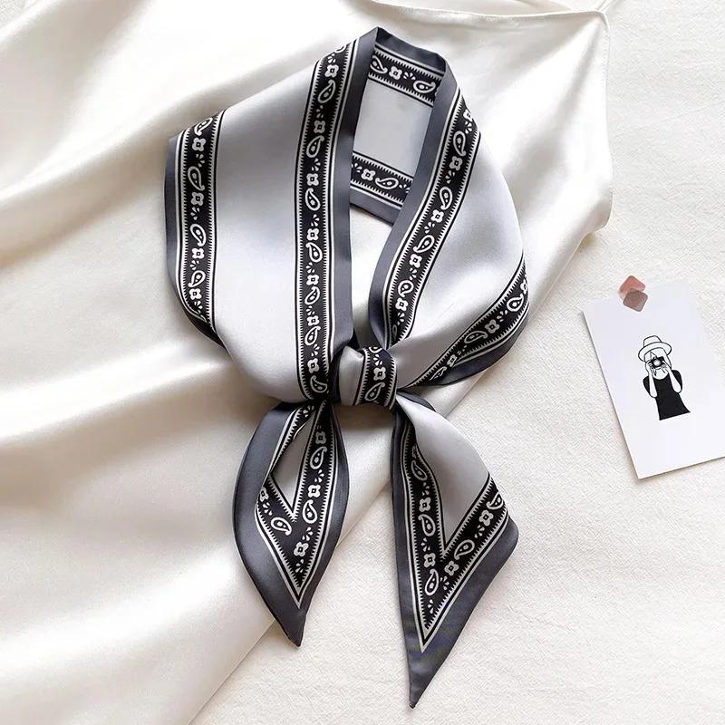 Silk Long Scarf Women Leopard Flamingo Print Luxury Hairband Narrow Scarves Small Neckerchief Summer Headband Ribbons Female