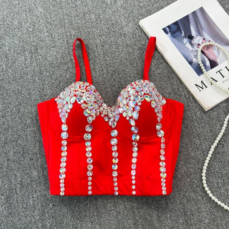 

Fashion Style Sexy Sexy Exquisite Rhinestone Tube Top Vest Female 2024 Summer New Arrival Silm Slimming Short Top Red All yards