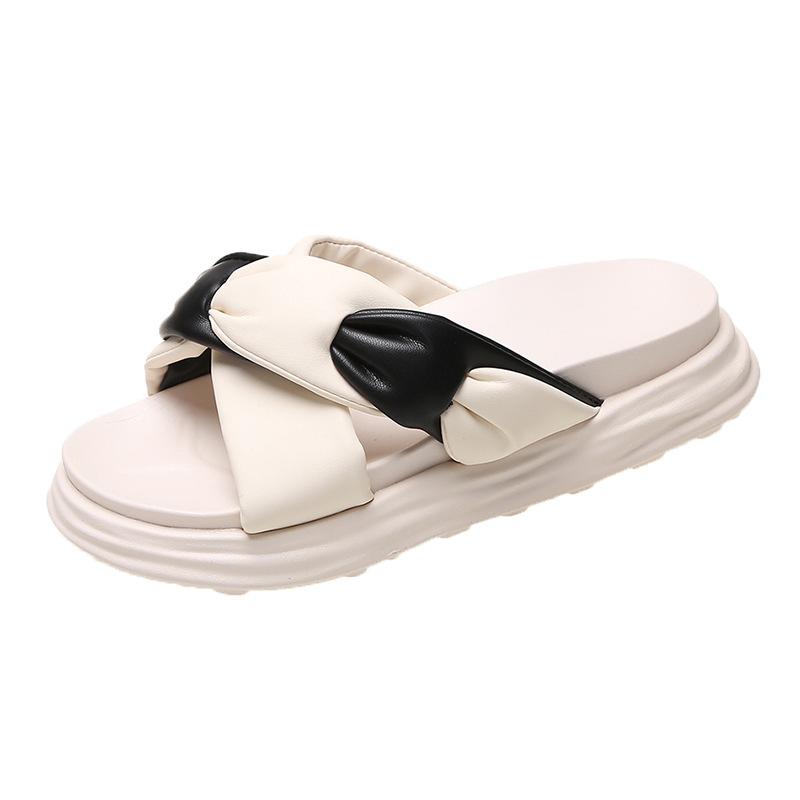 Internet celebrity checkerboard cross with one-word drag women's outer wear trend summer fashion versatile thick bottom non-slip cool slippers women