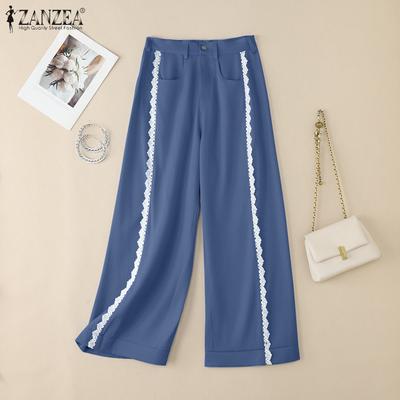Women Casual Lace Patchwork Loose Straight Pants
