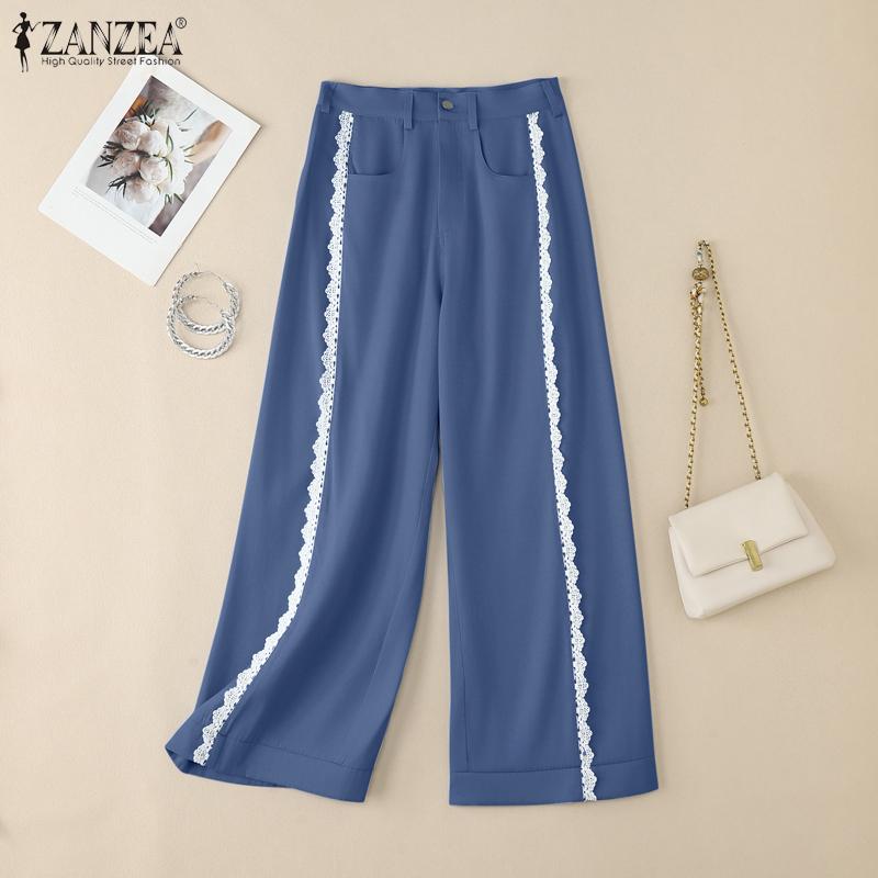 ZANZEA Women Casual Lace Patchwork Loose Straight Pants