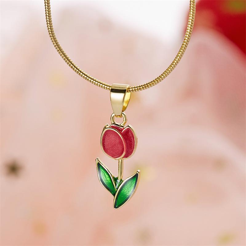Colorful Tulip Pendant Necklace, Flower Necklace, Fashionable Women'S Jewelry