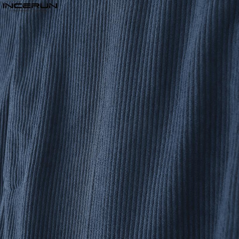 INCERUN Pánské zapínací v pase ležérní dlouhé manšestrové harémové kalhoty spodní