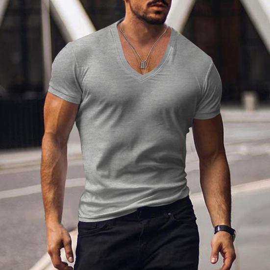 Men T-shirt V-neck Solid Color Sweat Absorption Breathable Extra Soft Dress-up Washable Summer Slim Fit Men Shirt Top for Men