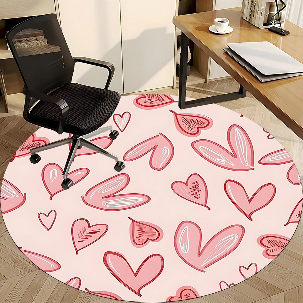 1pc Love Hearts Office Round Area Rug, Indoor Mat Suitable For Office, Under Office Chairs Bedroom Living Room Home Decor, Room Deco202