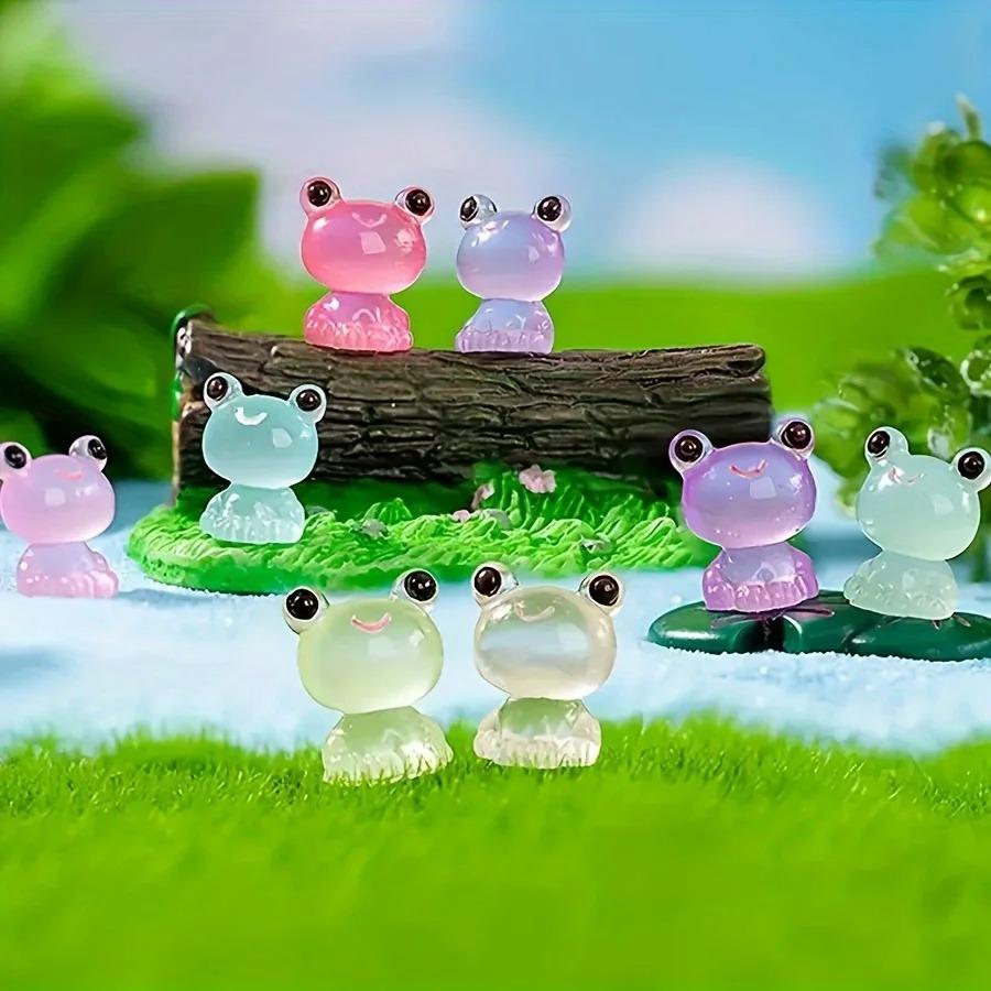 10PCS Mini Frogs Glow At Dark Fairy Garden Miniatures Decoration Luminous Frog Vivarium Micro Landscape DIY Accessories