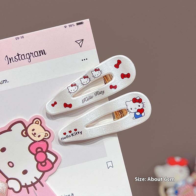 2/5 Peças Hellokitty Grampos de Cabelo Triangulares Ondulados Grampos de Cabelo Bico de Pato Acessórios de Cabelo Doce e Descolado Gato Prateado Kawaii