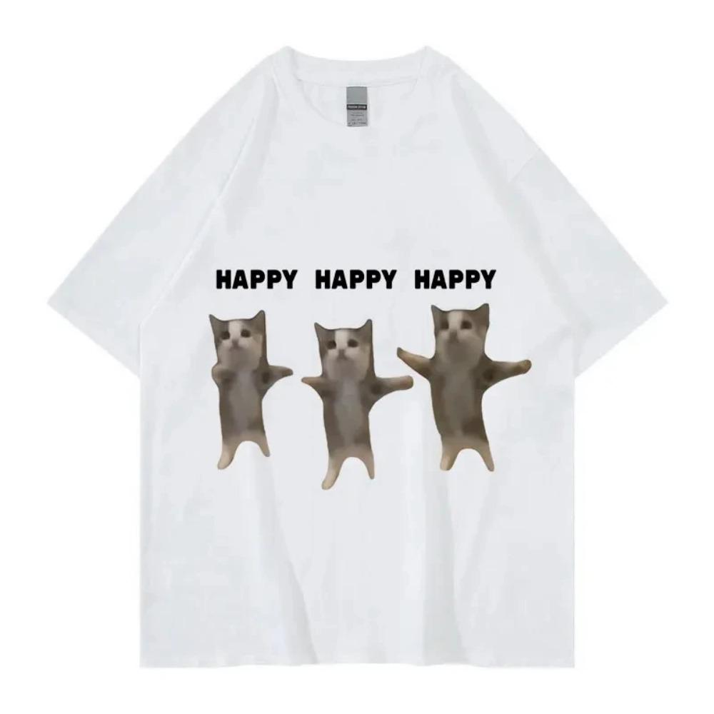 Funny Cute Cat Meme Graphic TShirt Happy Dance Cat Print Short Sleeve Tshirt Unisex Women Casual Graphic T Shirts Vintage S