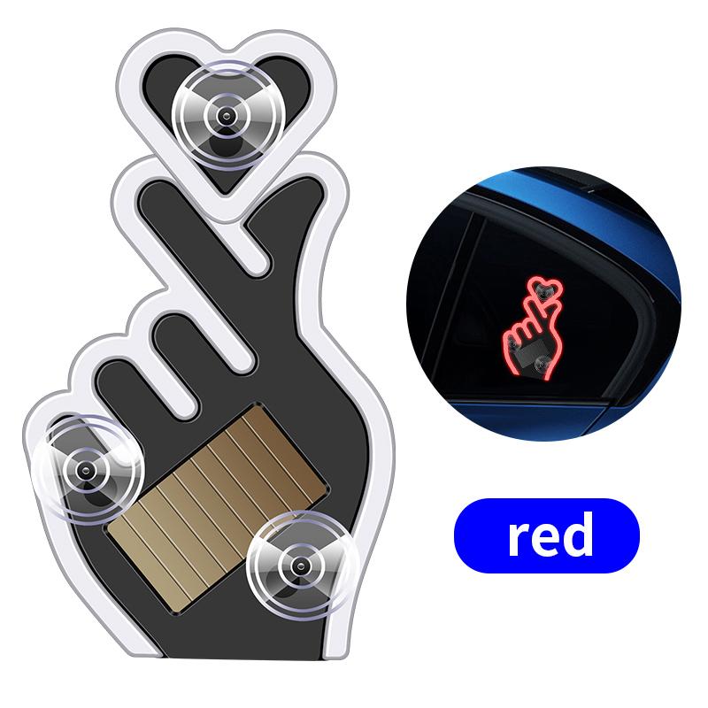 Colorful car triangle window, heart gesture solar interior ambient light, car mounted wireless decoration without wiring красный