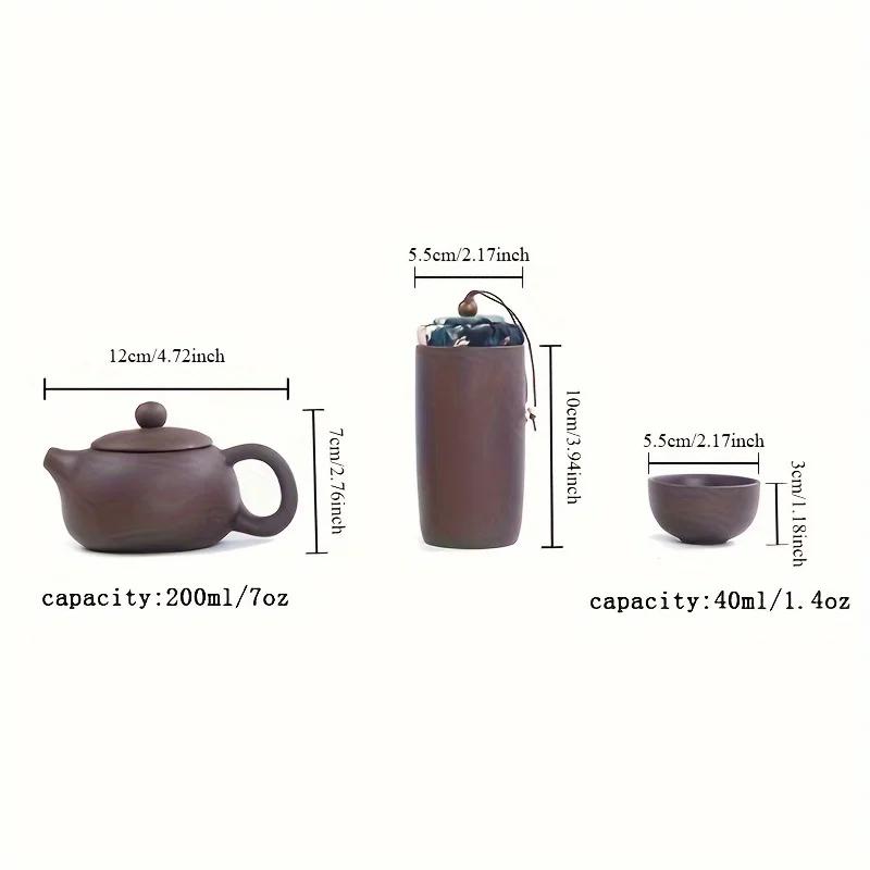 Portable TeaSetfor Travel&Outdoors-Yixing Purple Clay Teapot with 4 CupsCrafted forTea Lovers|Top Gift for Christmas & Halloween