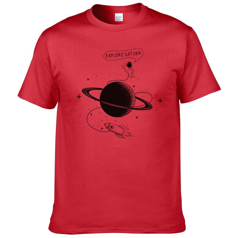Astronaut Erkunde Saturn T-Shirt Herren Sommer Kurzarm Mode T-Shirt Baumwolle Coole T-Shirts Tops Markenkleidung #226