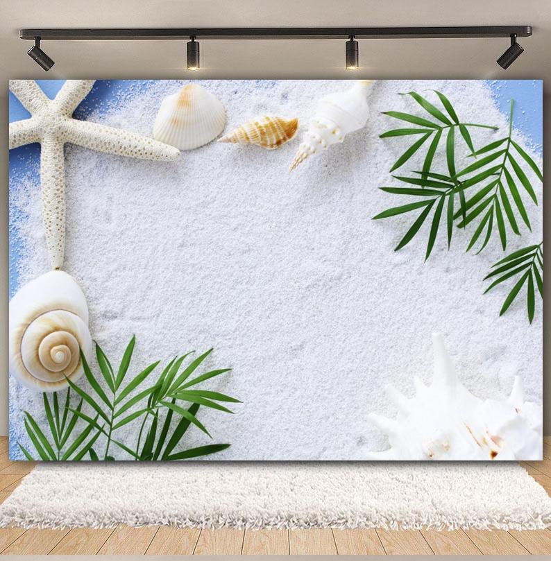 Sommer Strand Sand Hintergrund Fotografie Tropisch Hawaii Meeresufer Seestern Muschel Baby Geburtstag Feiertagsparty Hintergrund Foto Requisiten