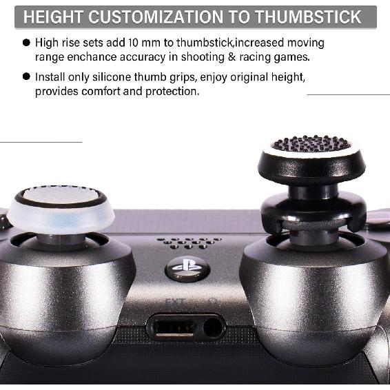 FPS Thumbstick Extender & Printing Rubber Silicone Grip Cover 2 Sets for PS5 Dualsenese & PS4 Controller (Black+Clear)