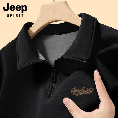 JEEP SPIRIT Men's Fleece Lined Half-Zip Stand Collar Sweatshirt