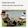 Portable Outdoor Folding Carbon Steel Roll-Up Table and Chairs Set for Camping, Picnics, or BBQs.