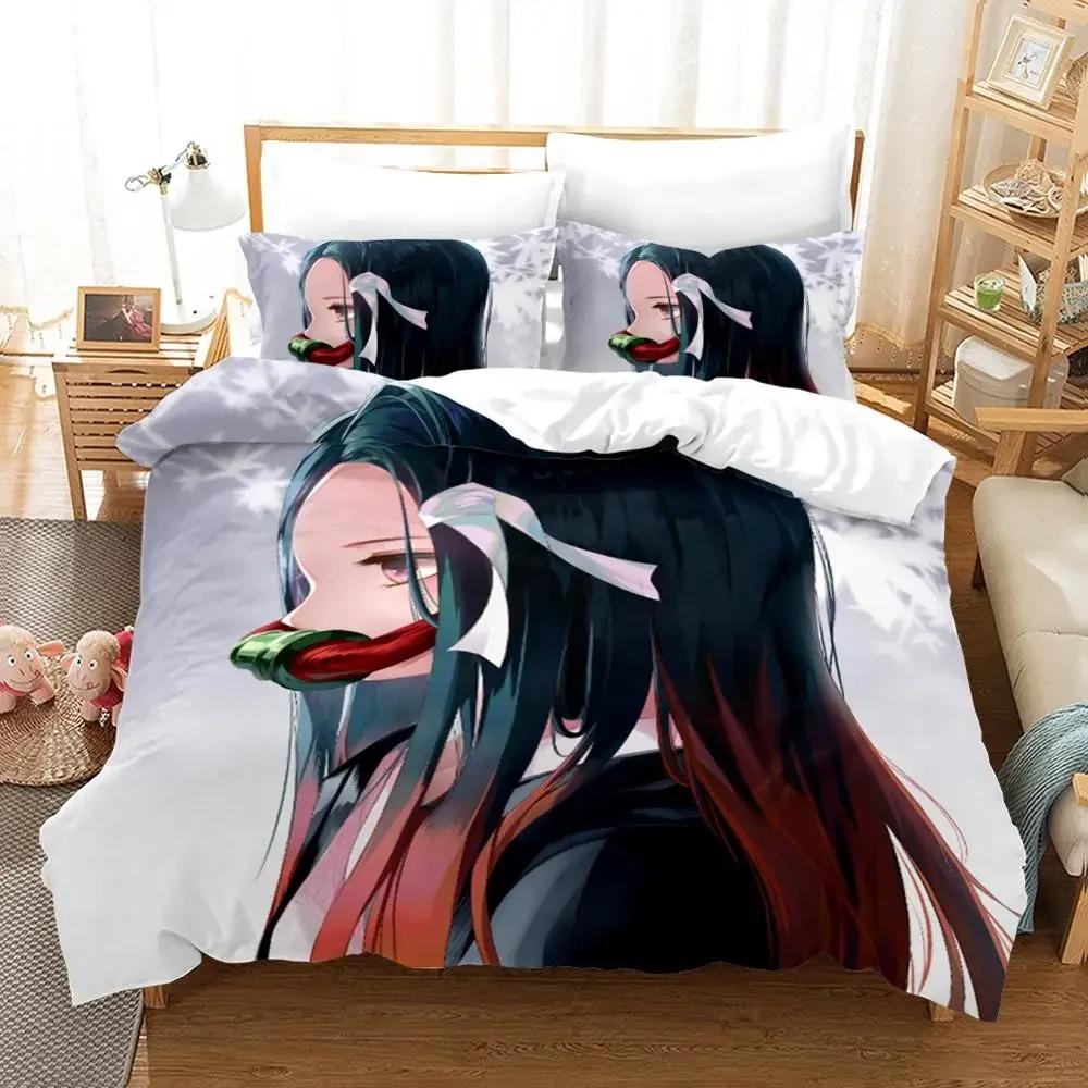 New Japan Cartoon Anime Demon Slayer Bedding Set Printing Microfiber Duvet Cover Bed Quilt Cover Set Pillowcases Soft Bed Linens