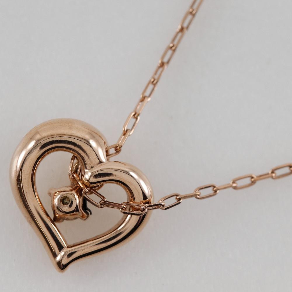 4℃ heart Necklace K10 Pink Gold/diamond heart 1.2g Women Used
