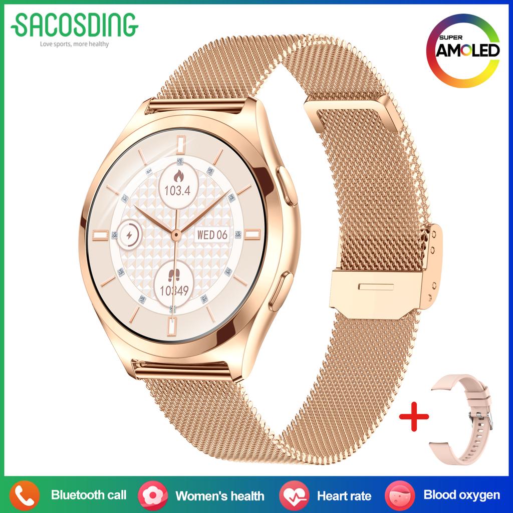 SACOSDING Fashion Smart Watch Ladies Bluetooth Call Heart Rate Blood Oxygen Women's Health Monitor Waterproof Music Sports Smartwatch For Android