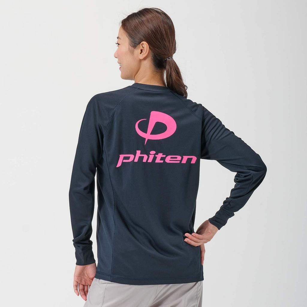 Phiten RAKU SPORTS Long Sleeve Logo S (SMOOTH DRY) Navy/Pink