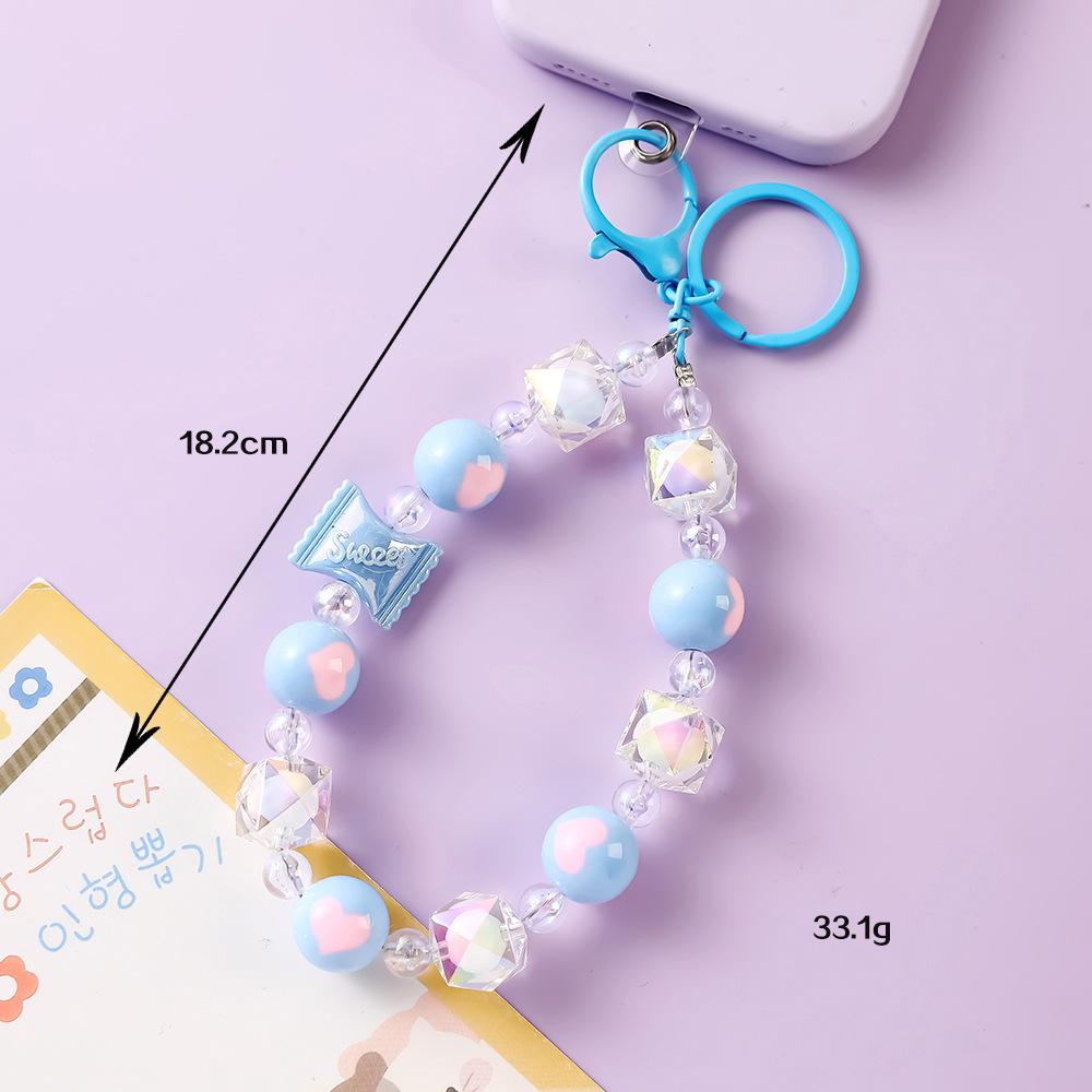 Fresh Candy Love Heart Phone Lanyard & Hand-Painted Case Decoration Beaded Keychain