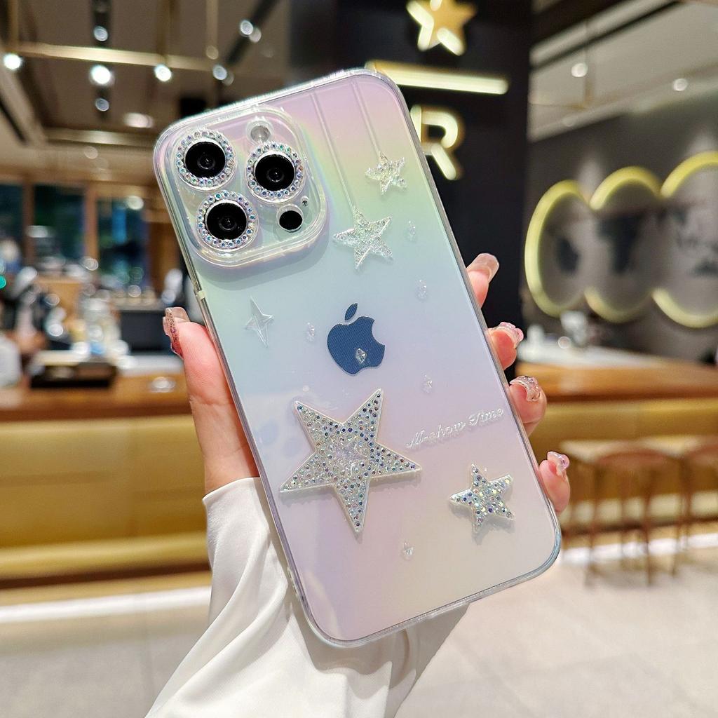 Suitable for Iphone15 Phone Cases with Diamond-encrusted Lenses and Apple 14promax Color-plated Semi-transparent Protective Cases