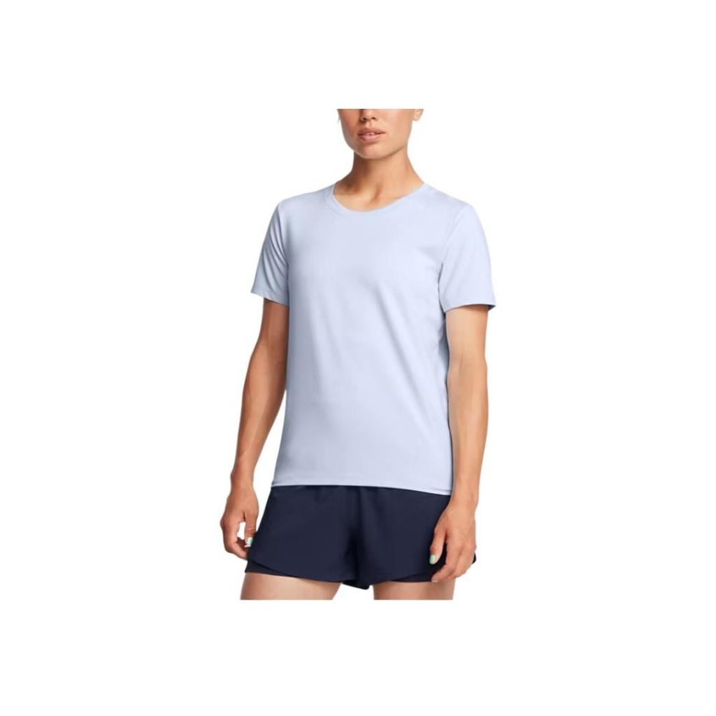 Under Armour Breathable Comfortable Solid Color Round Neck Pullover Dopamine Short Sleeve T-Shirt Women T-Shirt Light-Blue 1379155-464