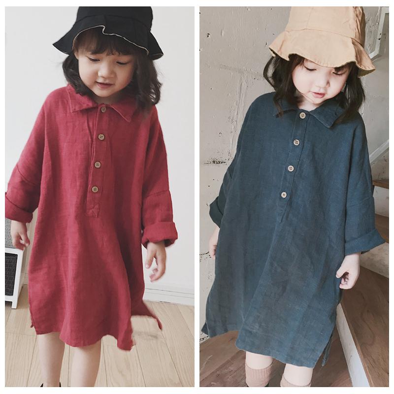 Cheap Spring Autumn baby Girl Shirt Dress Casual Baby Girl Solid Color
