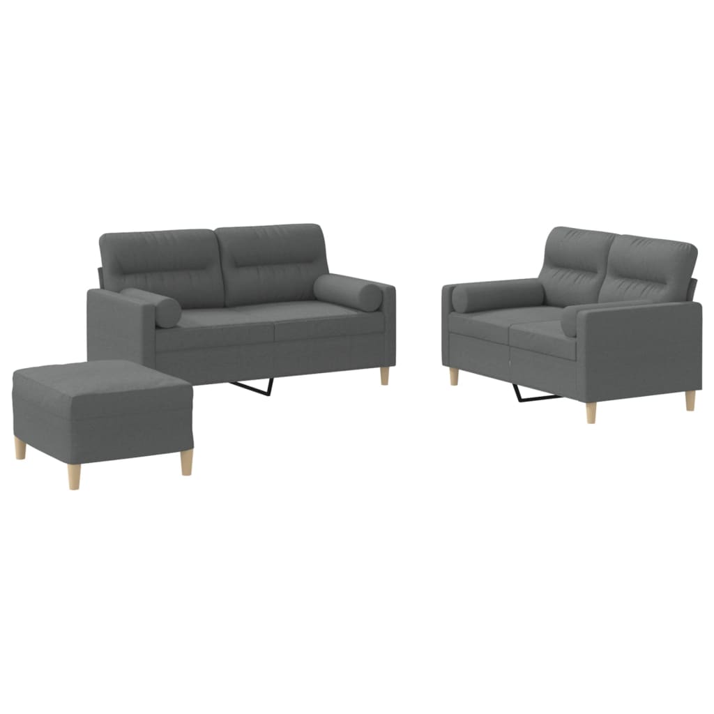 Vidaxl 3-Cz. Relaxation Set With Cushions, Dark Grey, Fabric