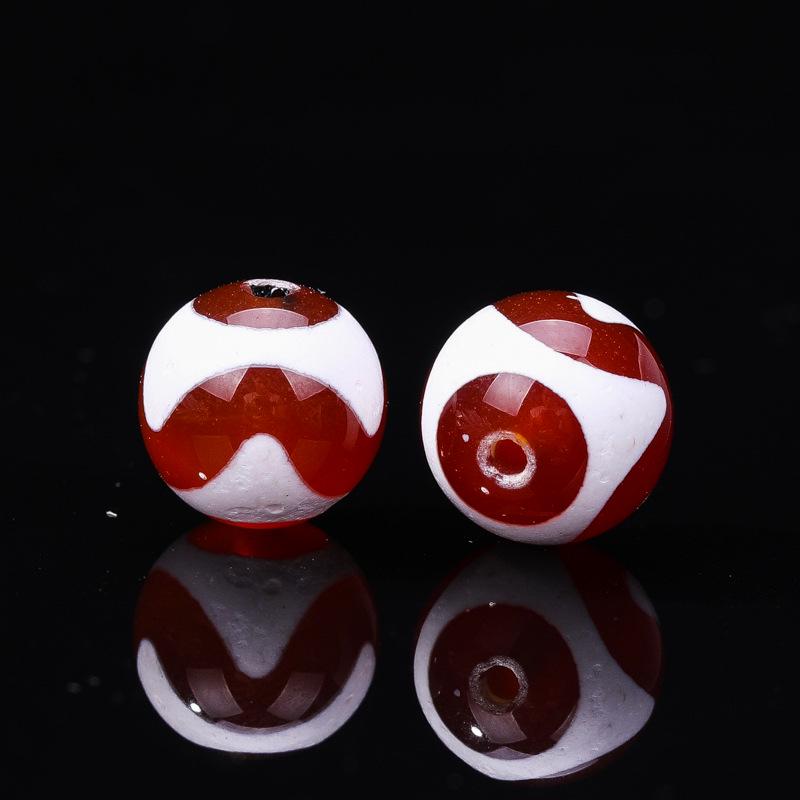 Tibetan Agate Honghong Meat Round Swastika Dzi Beads, Antiqued Weathered Texture for DIY Bracelets & Necklaces
