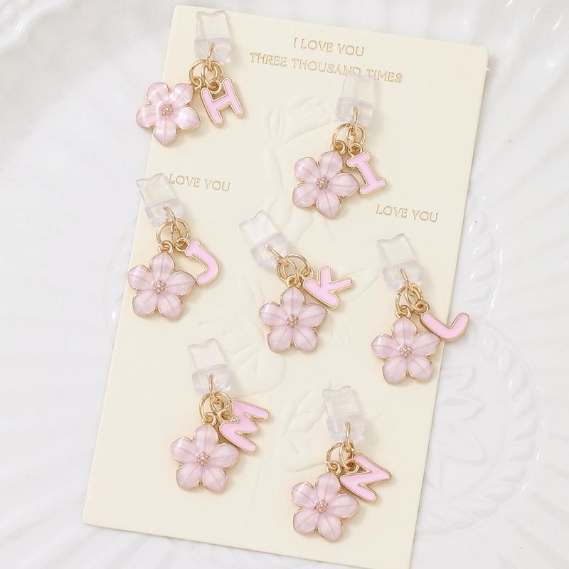 Fashionable Pink Flower Letter Phone Dust Plug, Exquisite A-Z Letter Alloy Pendant, Suitable As a Birthday Gift for Women